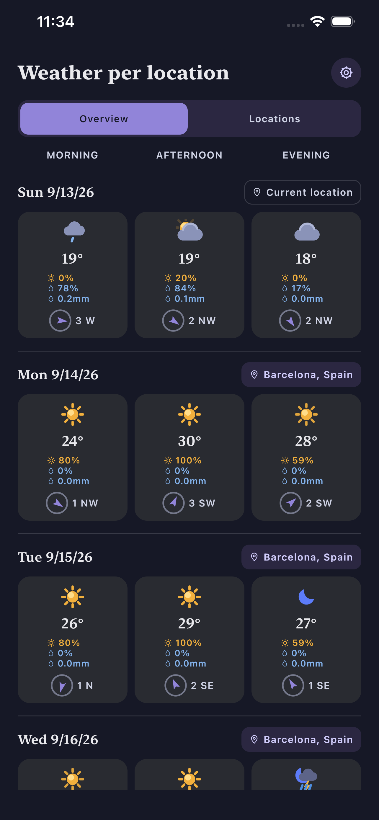 Travel Weather - overview (dark mode)