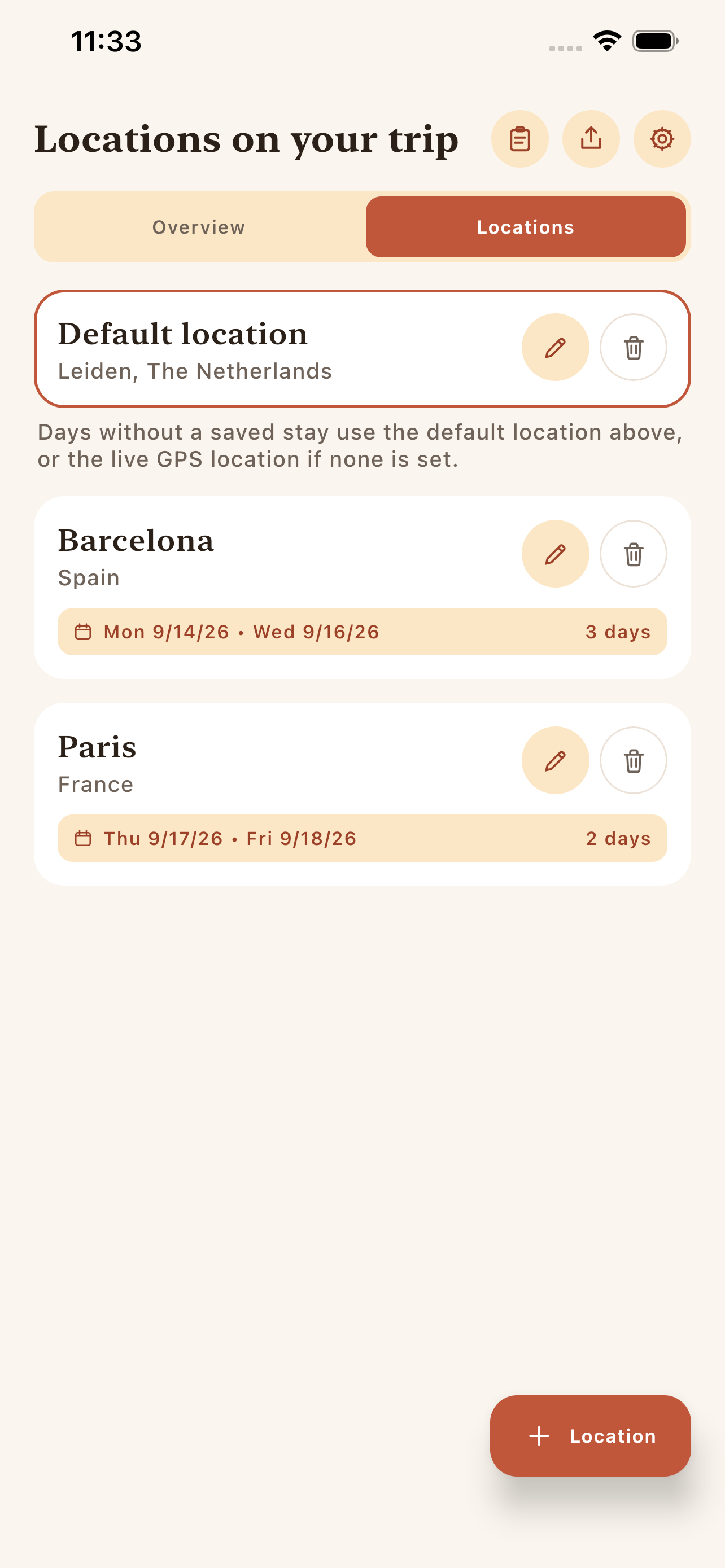 Travel Weather - locations