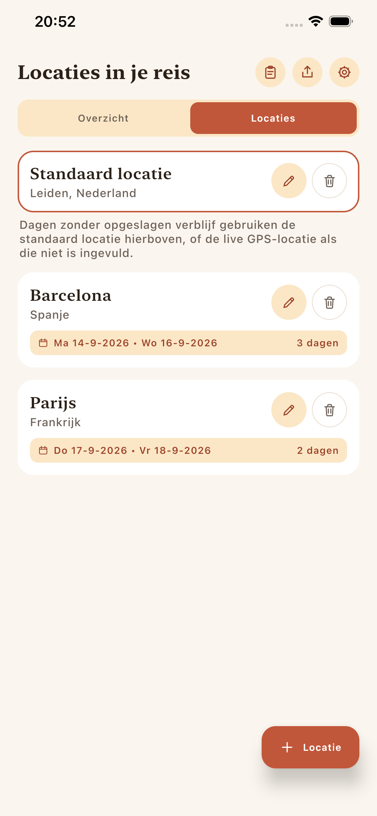 Reisweer - locaties